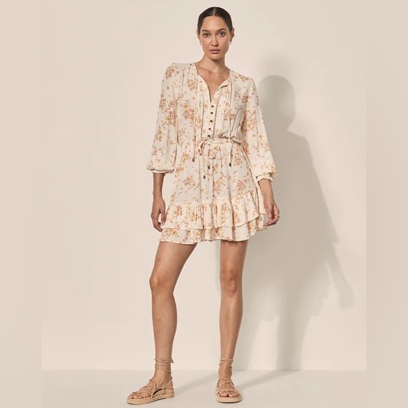 KIVARI Misha Cream Rust Ditsy Long Sleeve Mini Dress NWT - Picture 3 of 16